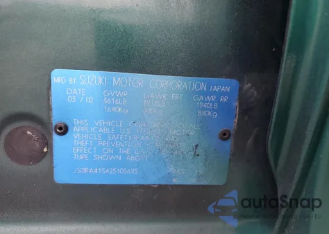 2002 Suzuki Aerio S from USA, damaged, VIN JS2RA41S425105695